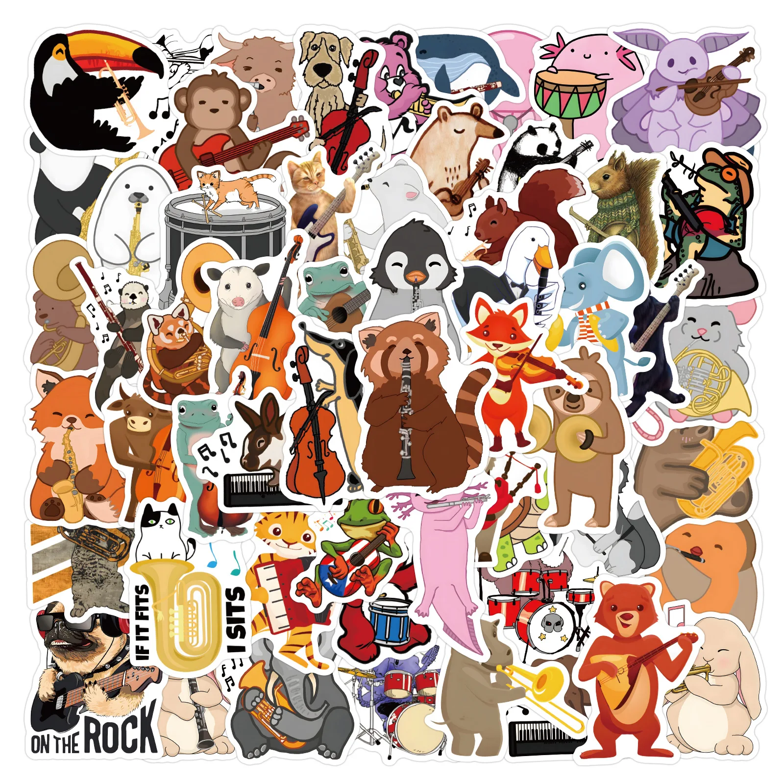 100PCS Animal Band Graffiti Stickers Cartoon Musical Instruments Cute Decorative Phone Case Laptop Waterproof Stickers Kids Toy