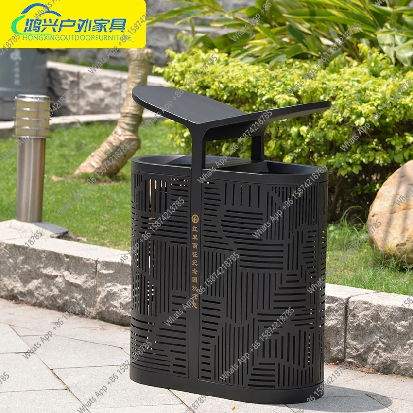 

A63 Индивидуальное уличное квадратное мусорное ведро из нержавеющей стали для торгового центра, коммерческое уличное мусорное ведро из кованого железа для отеля