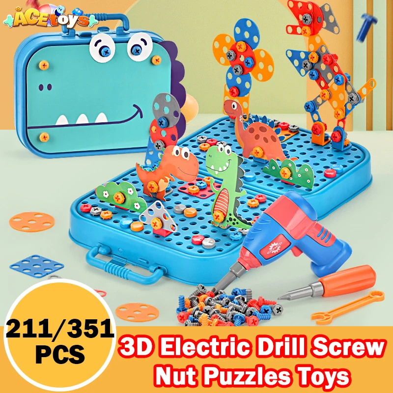 

DIY 3D Kids Electric Drill Screw Nut Puzzles Toys Pretend Play Tool Disassembly Assembly Drill Puzzle Toys For Boy Children Gift