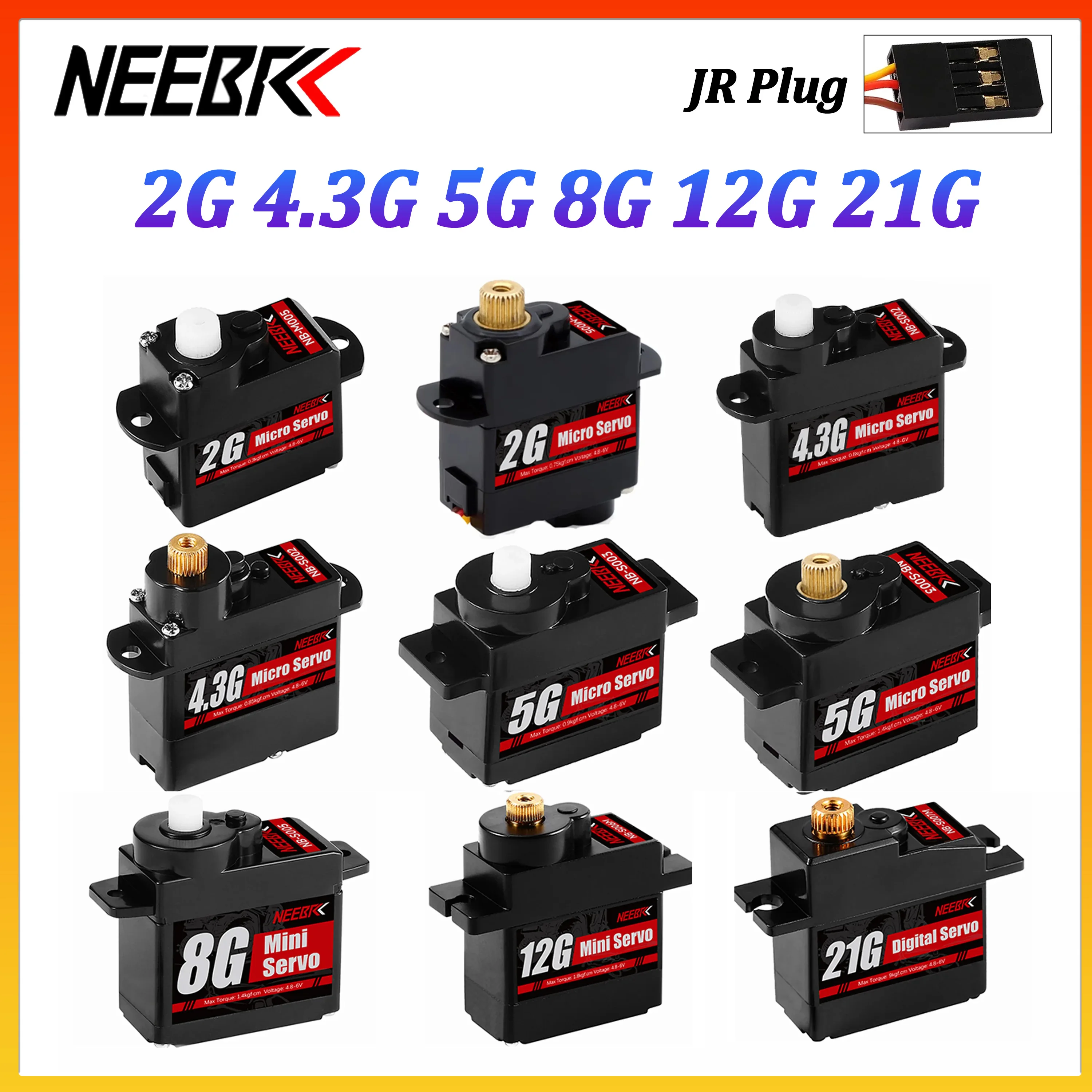 NEEBRC 2G 4.3G 5G 8G 12G 21G Digital-Servo mit Kunststoff-/Metallgetriebe und JR-Stecker für RC-Autos, Flugzeuge, Helikopter, WLtoys, WPL, MN