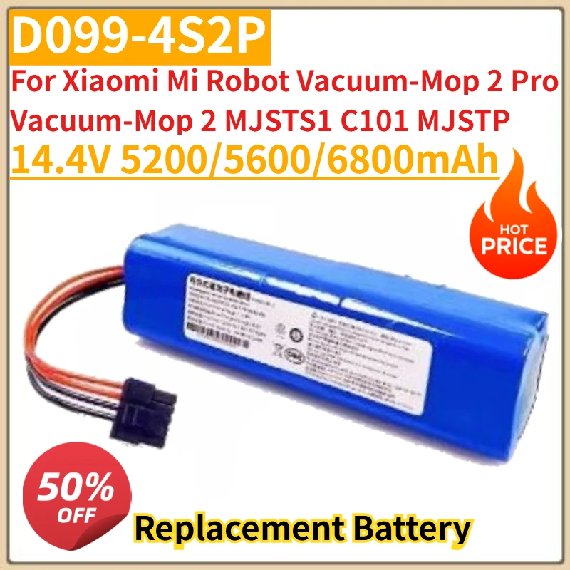 New 14.4V 5200/5600/6800mAh D099-4S2P Replacement Battery For Xiaomi Mi Robot Vacuum-Mop 2 Pro Vacuum-Mop 2 MJSTS1 C101 MJSTP