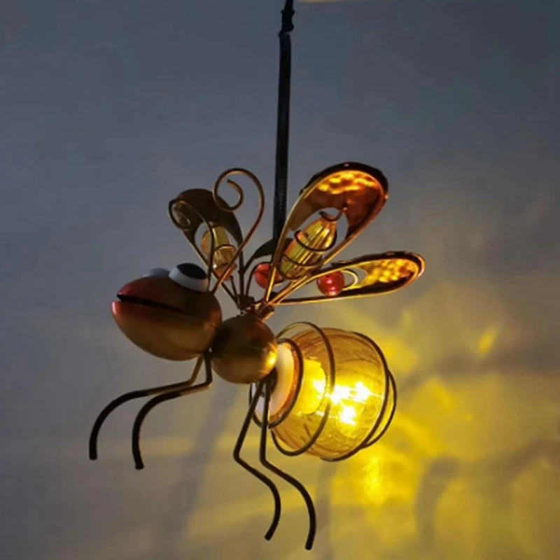 Солнечная железная статуя насекомых со светодиодным сказочным светом, уличное подвесное дерево, украшение для забора, двора, двора, сада, декора