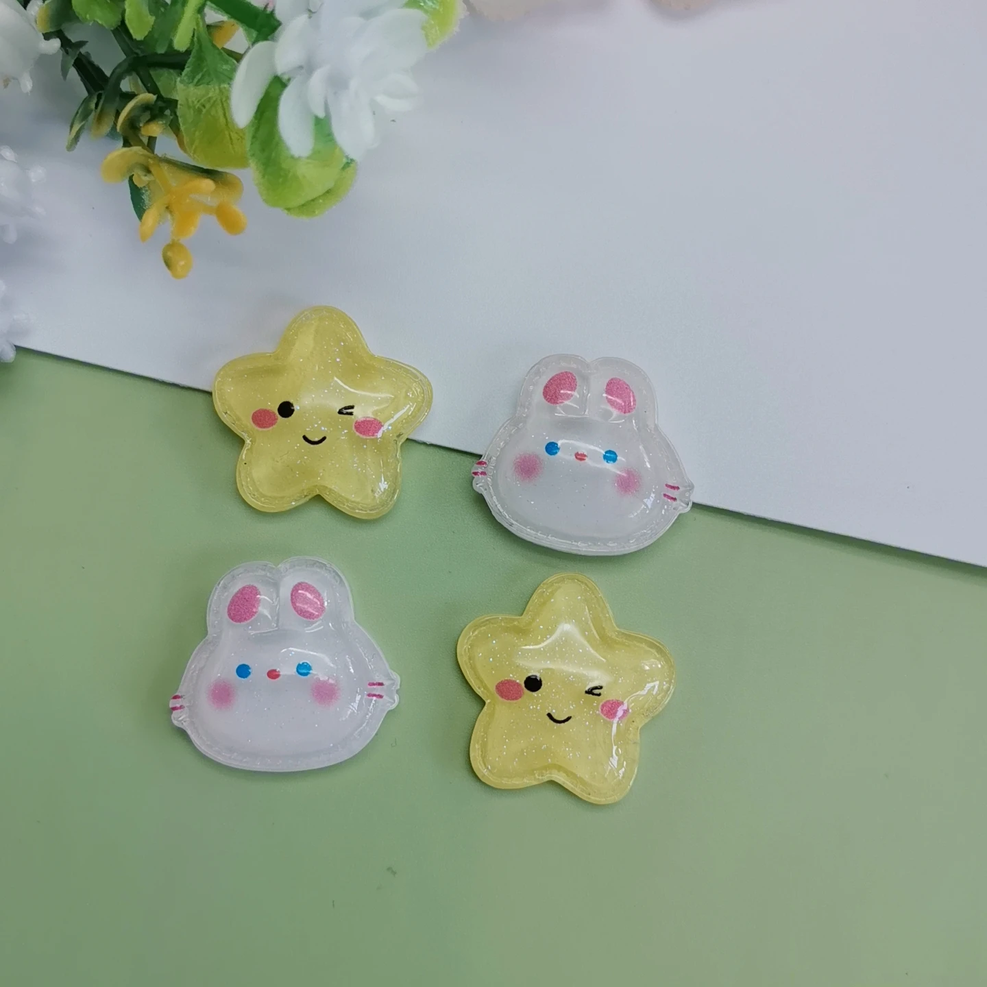 Cute Resin Mini Cartoon Glossy Smile Star Rabbit Series Flat Back Cabochon Scrapbooking DIY Jewelry Crafts Decoration
