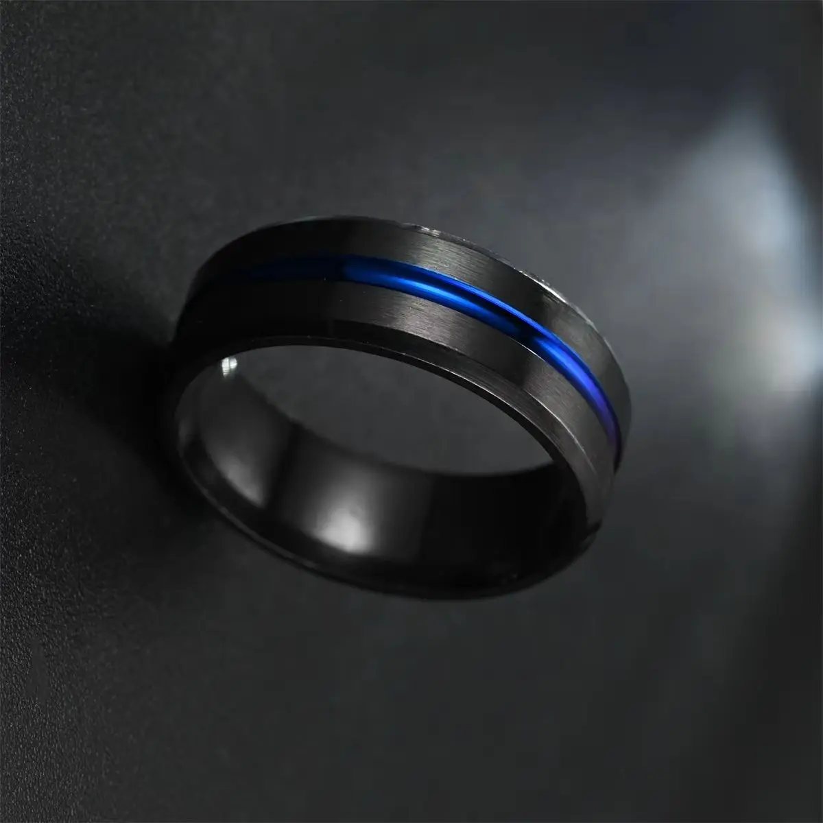 Classic 8MM Black Ring Men's Minimalist Design Stainless Steel Ring Fashion Rainbow Groove Ring Jewelry Accessories Gift