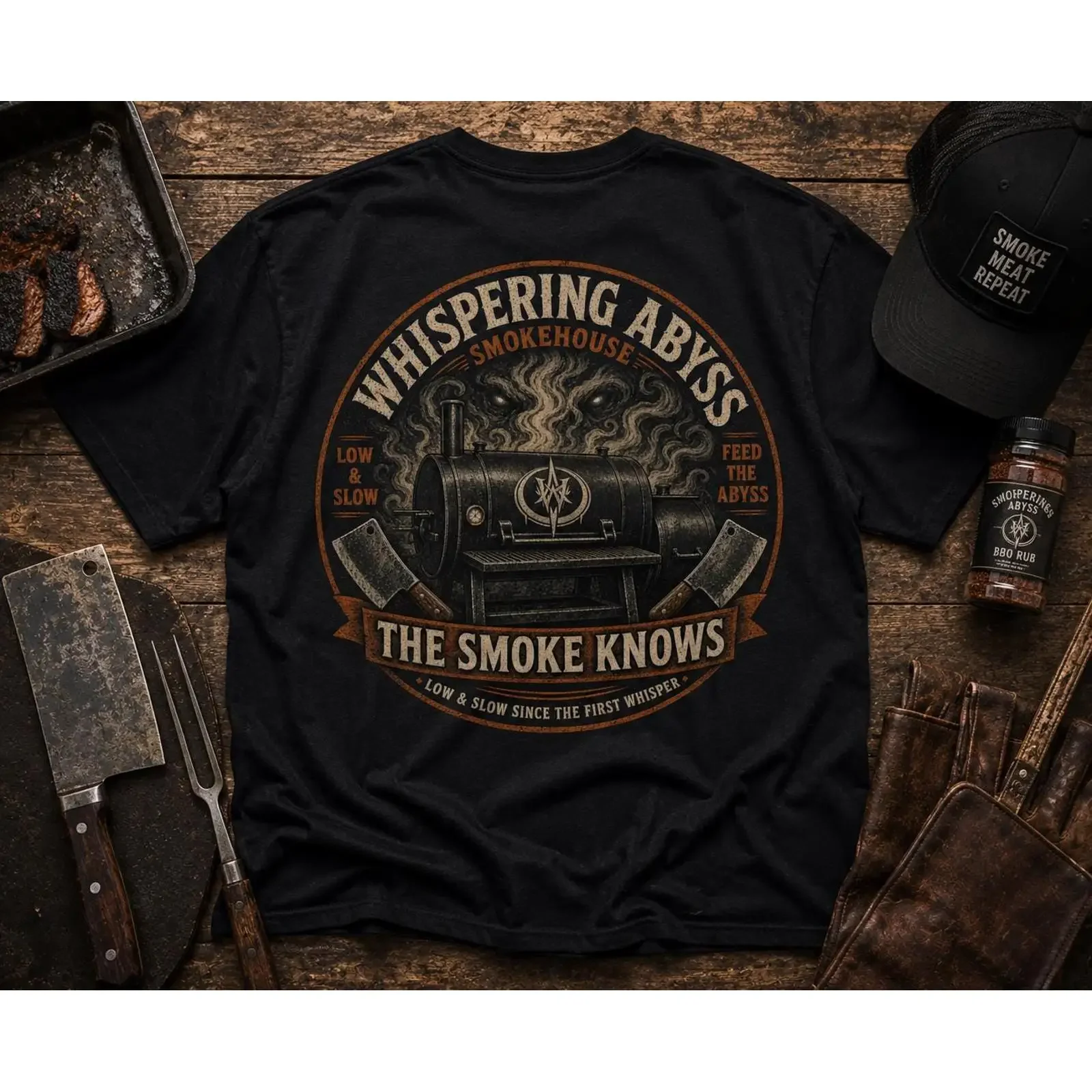 BBQ Smoker T Shirt Smokehouse Division Low and Slow Horror Pitmaster  vintage Washed Casual Stylish Breathable fashion Soft