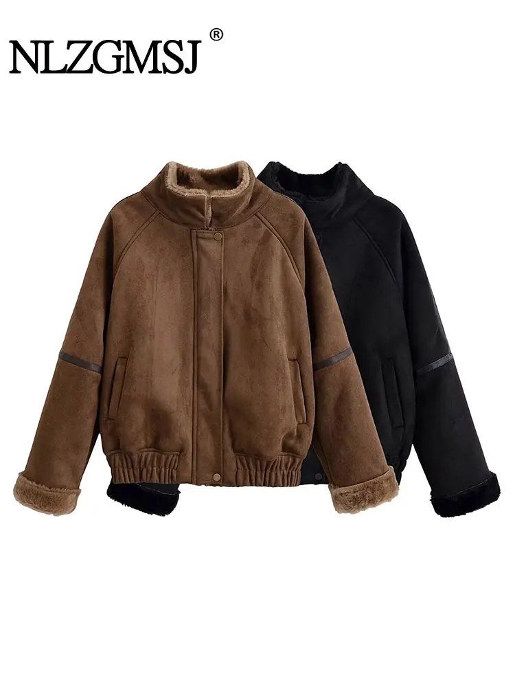 

NLZGMSJ повседневная шикарная кожаная шуба с мехом, женская одежда, куртка с карманами и пуговицами, модная осенне-зимняя верхняя одежда 202, Y2K