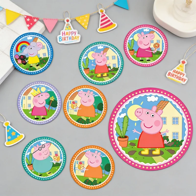Pegatinas Redondas de Peppa Pig de Hasbro, Resistentes al Agua, con Diseño de Dibujos Animados, para Botellas de Agua de Estudiantes y Decoración de Baby Shower, en Múltiples Cantidades