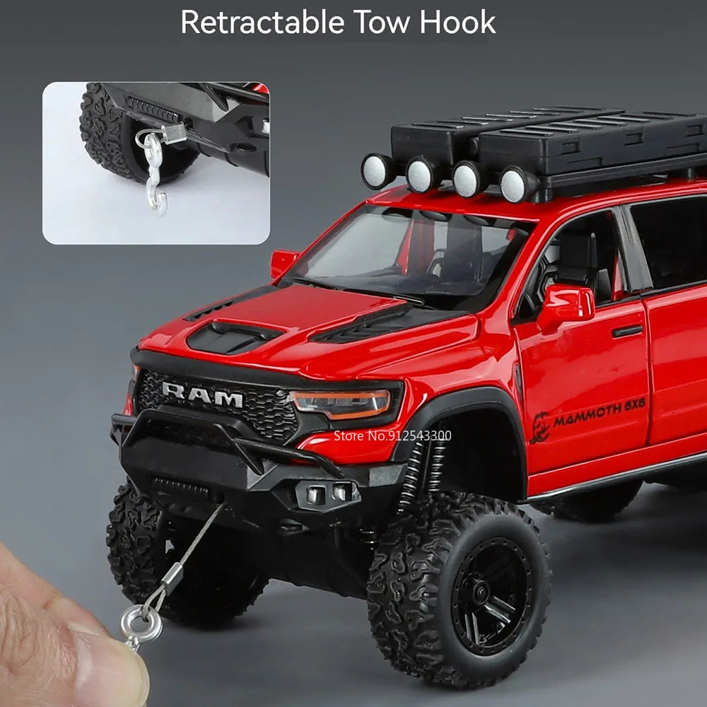 1:32 RAM 1500 TRX Phantom 6x6 modelo de coche de juguete sonido luz tirar hacia atrás absorción de impacto vehículos todoterreno Metal fundido a presión regalos para chico