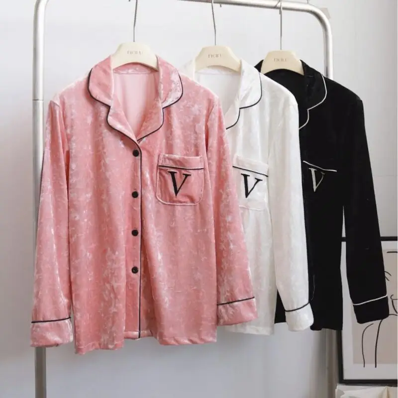 

Pijama Mujer Warm Velour Sleepwear Women Autumn Winter Home Clothes Solid Color Pyjamas Femme Long Sleeve Shirt Pants Loungewear