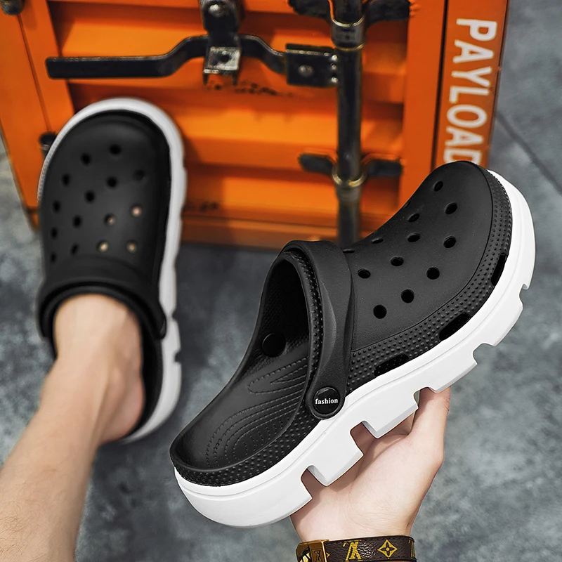 

Outdoor Sandals Men's Summer Versatile Breathable Garden Beach Shoes Comfortable EVA Material Half-covered Slip-On Slippers