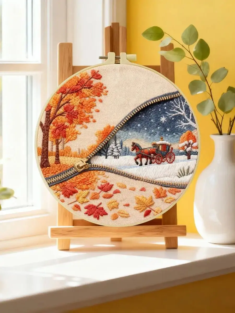 1 Stück 20X20CM/15X15CM 7,87/6,3 Zoll Landschafts-Stickerei-Starter-Kit DIY-Kit DIY-Stickerei-Set Handarbeiten Nähkunst – Detail 6
