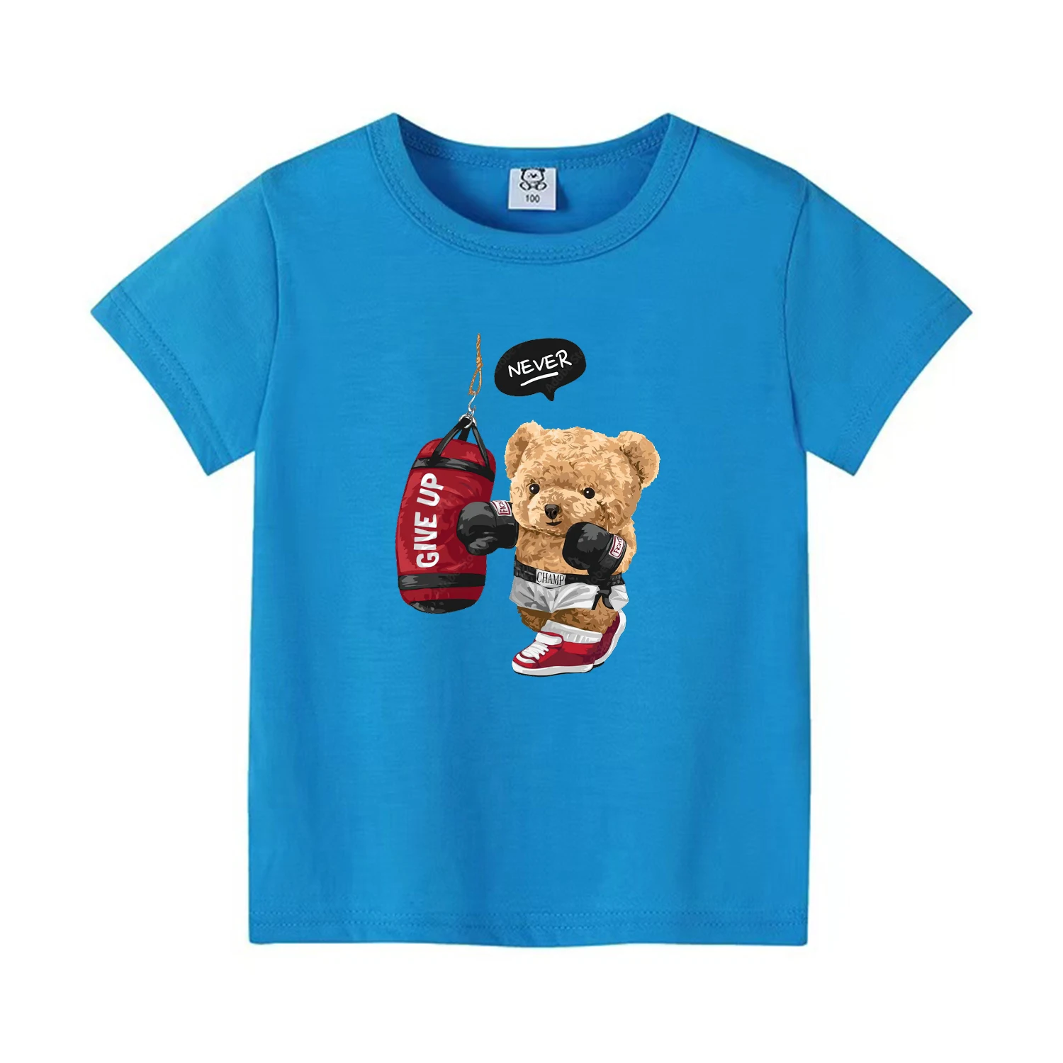 Summer New Children\'s T-Shirt Boxing Bear Boys And Girls Cotton Round Neck Tops 4-14 Years Old Kids Clothing Holiday Gifts 2024