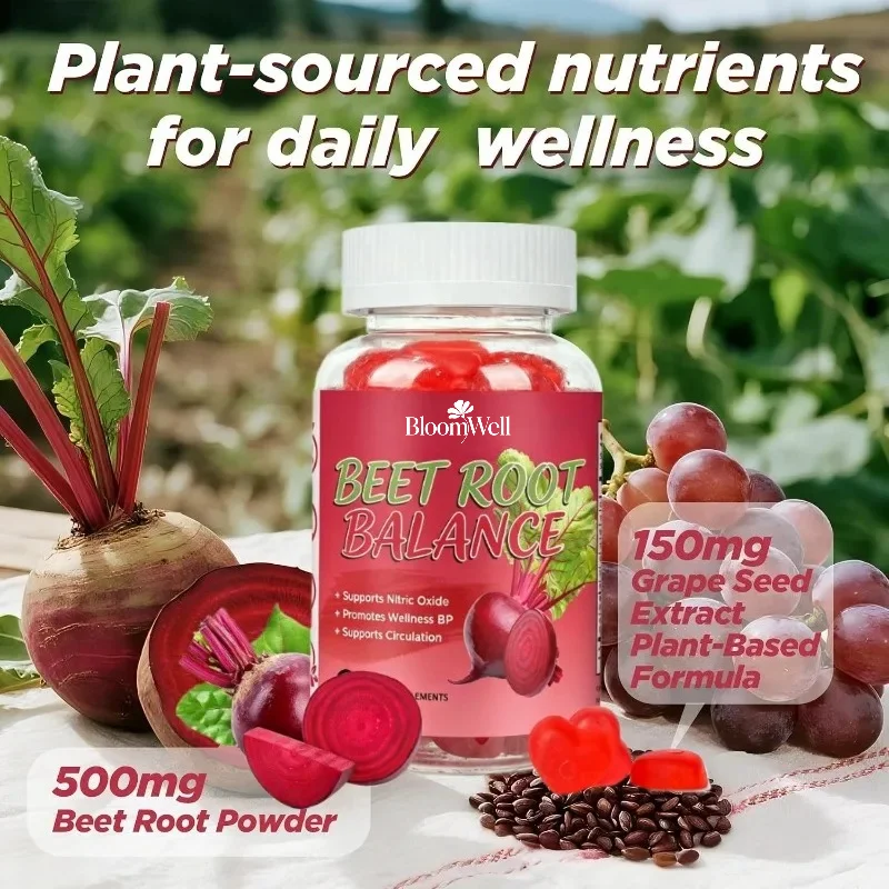 Beetroot Gummies, Containing 150mg Grape Seed Extract and 60 Pure Vegan Sugar Free Strawberry Flavored Male and Female Gummies