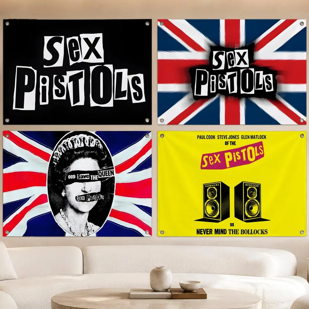 Punk Band S-Sex Pistols Flags Fan Banner Tapestry Wall Hanging Garage BarDorm Camp Party Outdoor Home Decor Gift
