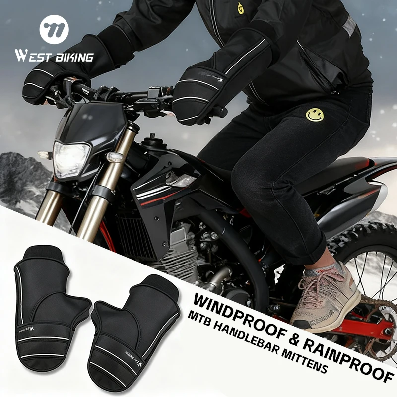 

Зимние велосипедные перчатки на руль WEST BIKING, термоветрозащитные велосипедные мотоциклетные перчатки, непромокаемые варежки для шоссейного велосипеда MTB