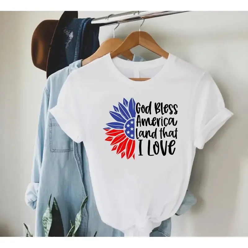 God Bless America T Shirt 4th Of July Patriotic Women Independence Day Freedom Red White Blue USA