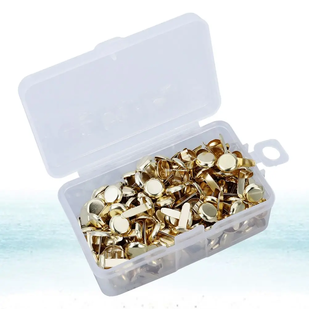 

200 Pcs Metal Paper Fasteners Electroplated Two Leg Nails Brads for Crafting Mini Crafts Round Golden Tacks Office Supplies Anti