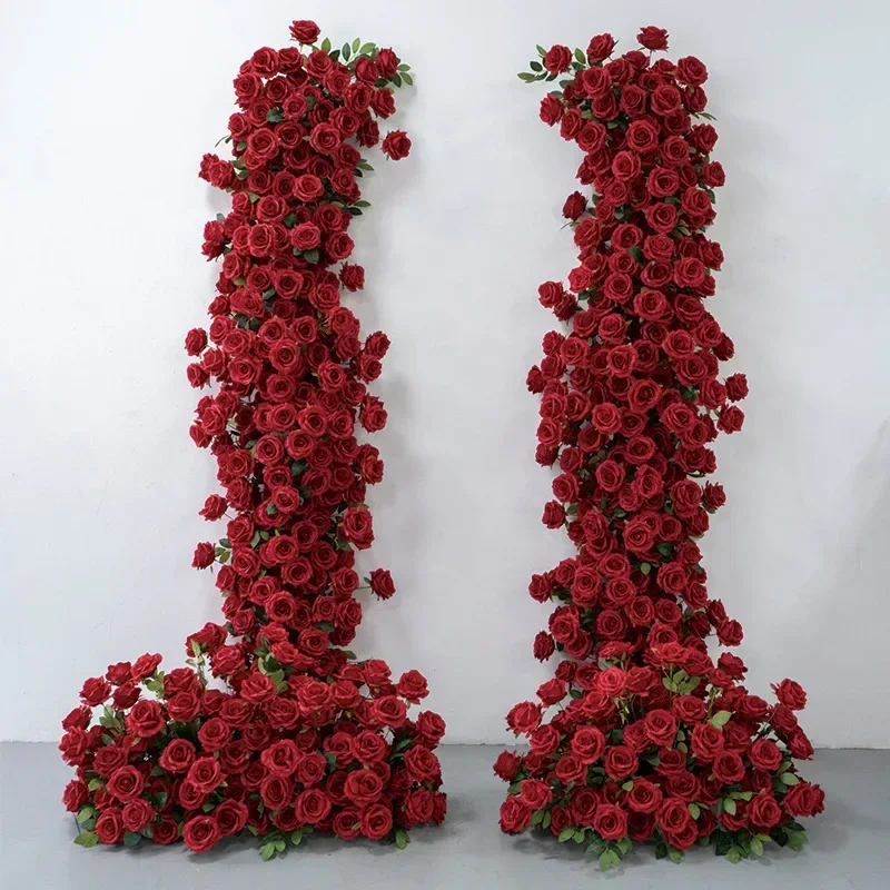 Artificial Red Rose Wedding Backdrop Decoration Floral Arrangement Event Party Stage Decor Long Flower Runner Hanging Flower Row