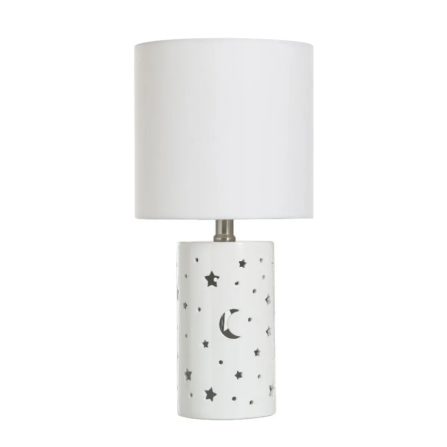Your Zone Nightlight Table Lamp with White Shade, Stars and Space-Themed Design, 8.5 in L x 8.5 in W x 17 in H