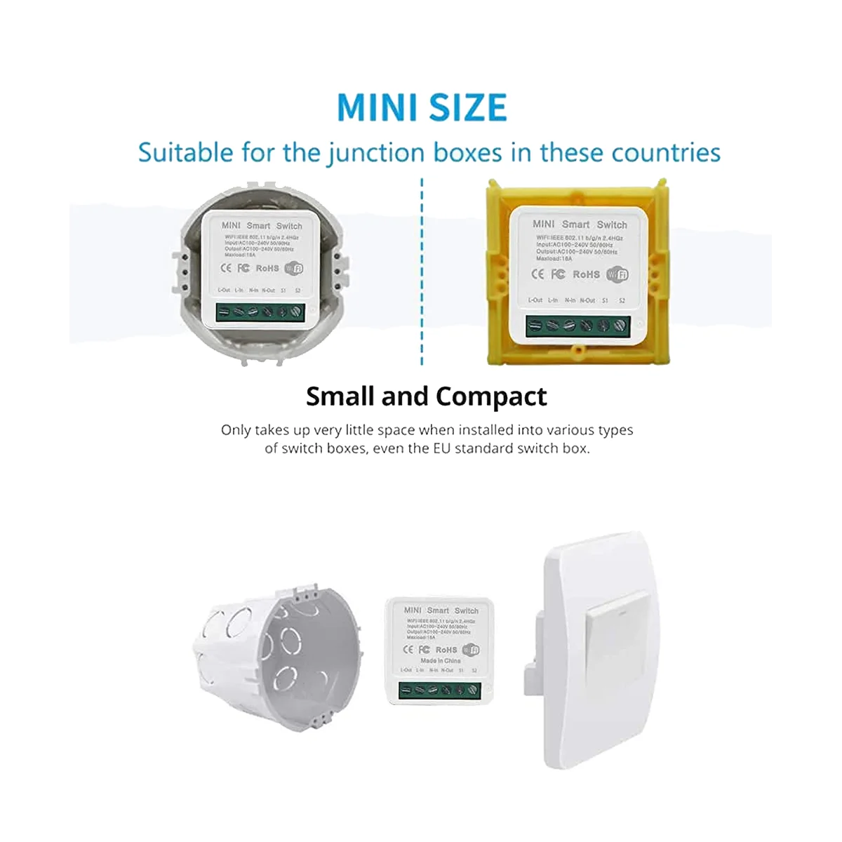 Mini interruttore relè WiFi intelligente, modulo interruttore luce Timer fai da te Smart Life/applicazione Tuya, telecomando Wireless