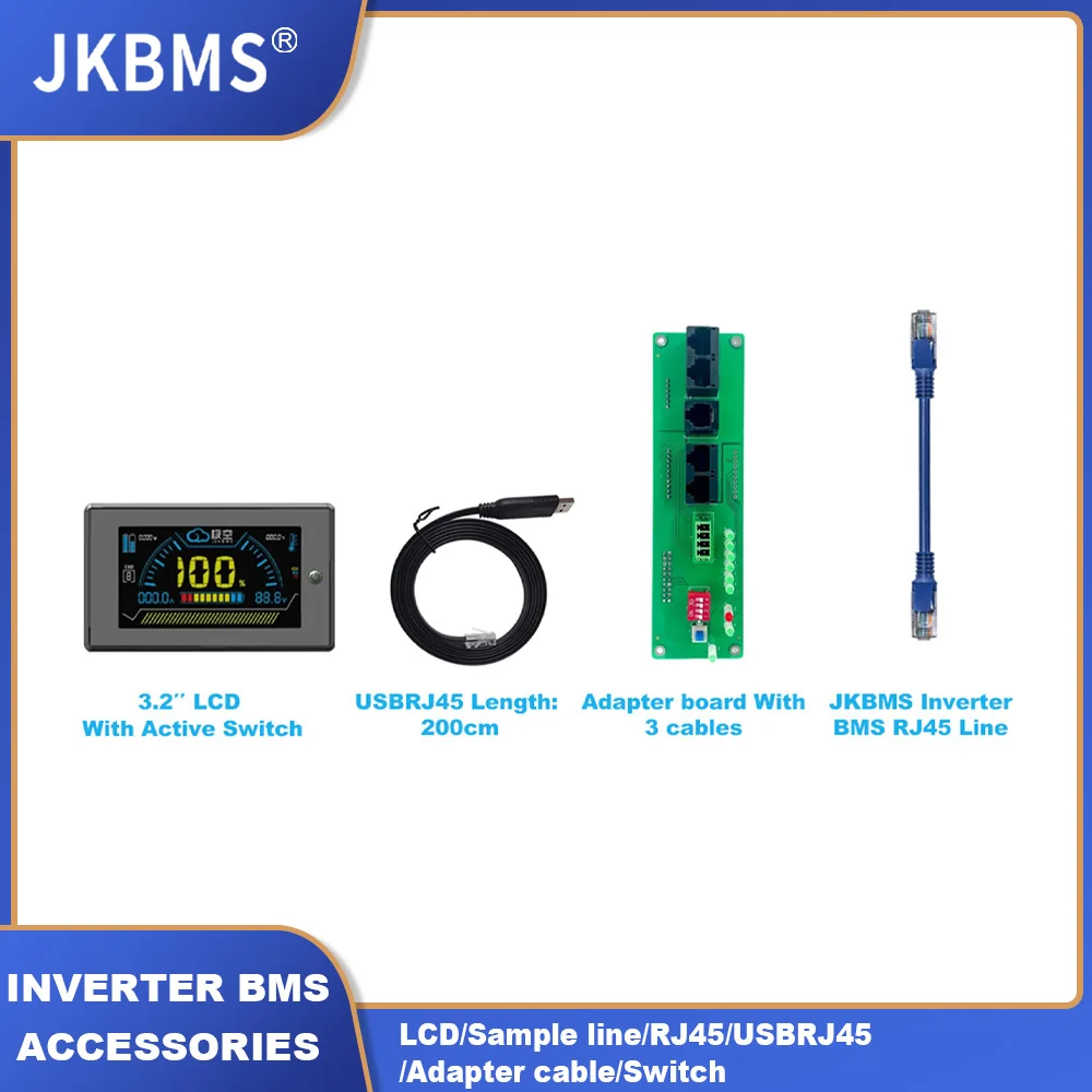 JKBMS инвертор BMS, аксессуар 2,3/3,2/4,3 дюйма, ЖК-переключатель RJ45 USBRJ45, образец, линия адаптера