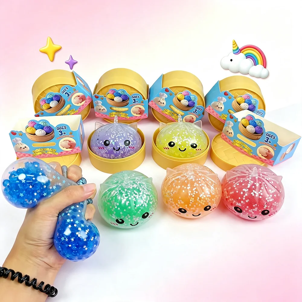 Simulation Unicorn Dumpling Squishy Stress Ball With Bamboo Steamer Box Anti-Stress Fidget Sensory Toy Novelty Decor Party Gift