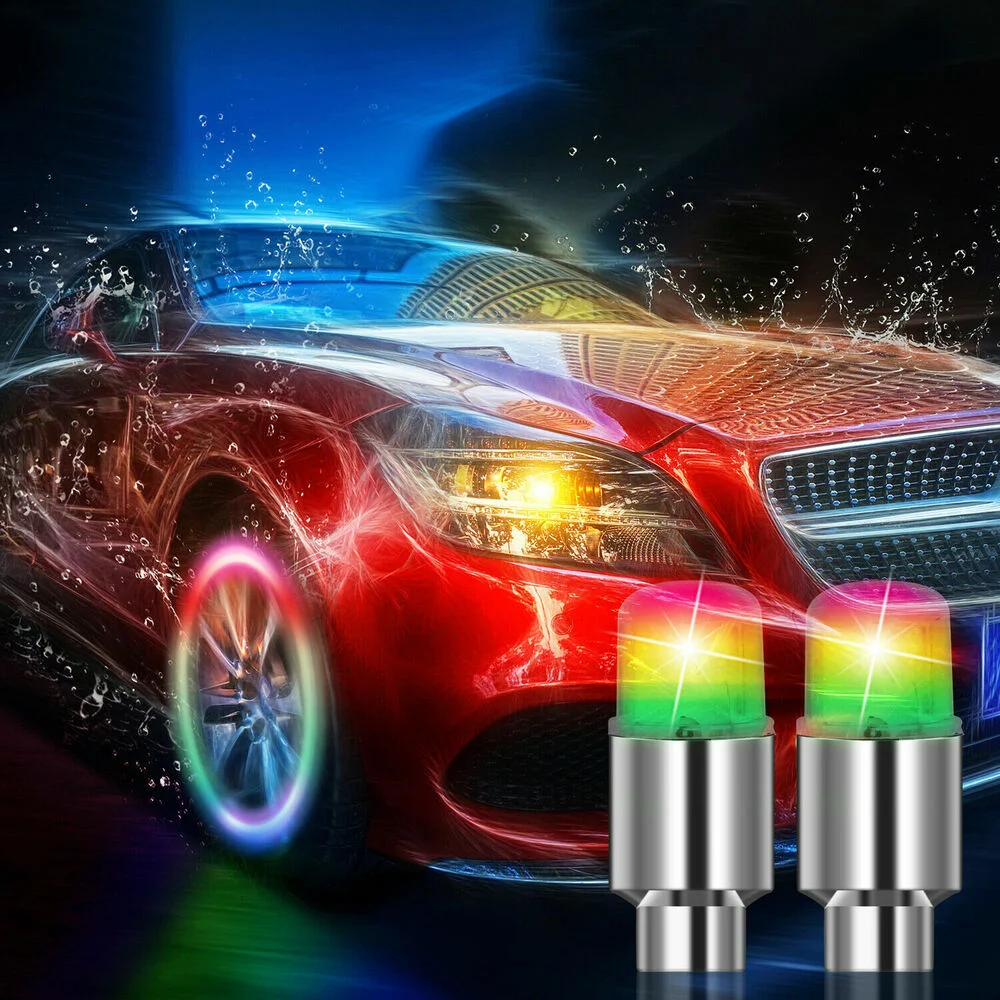 4Pcs Colorful Car Tire Valve Caps LED Car Motorcycle Cycling Wheel Lantern Spokes Hub Tyre Lamp Wheel Caps Auto Tyre Accessories