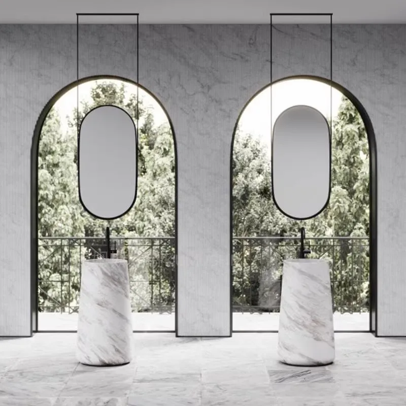 Natural marble column basin living room household natural jazz white integrated basin