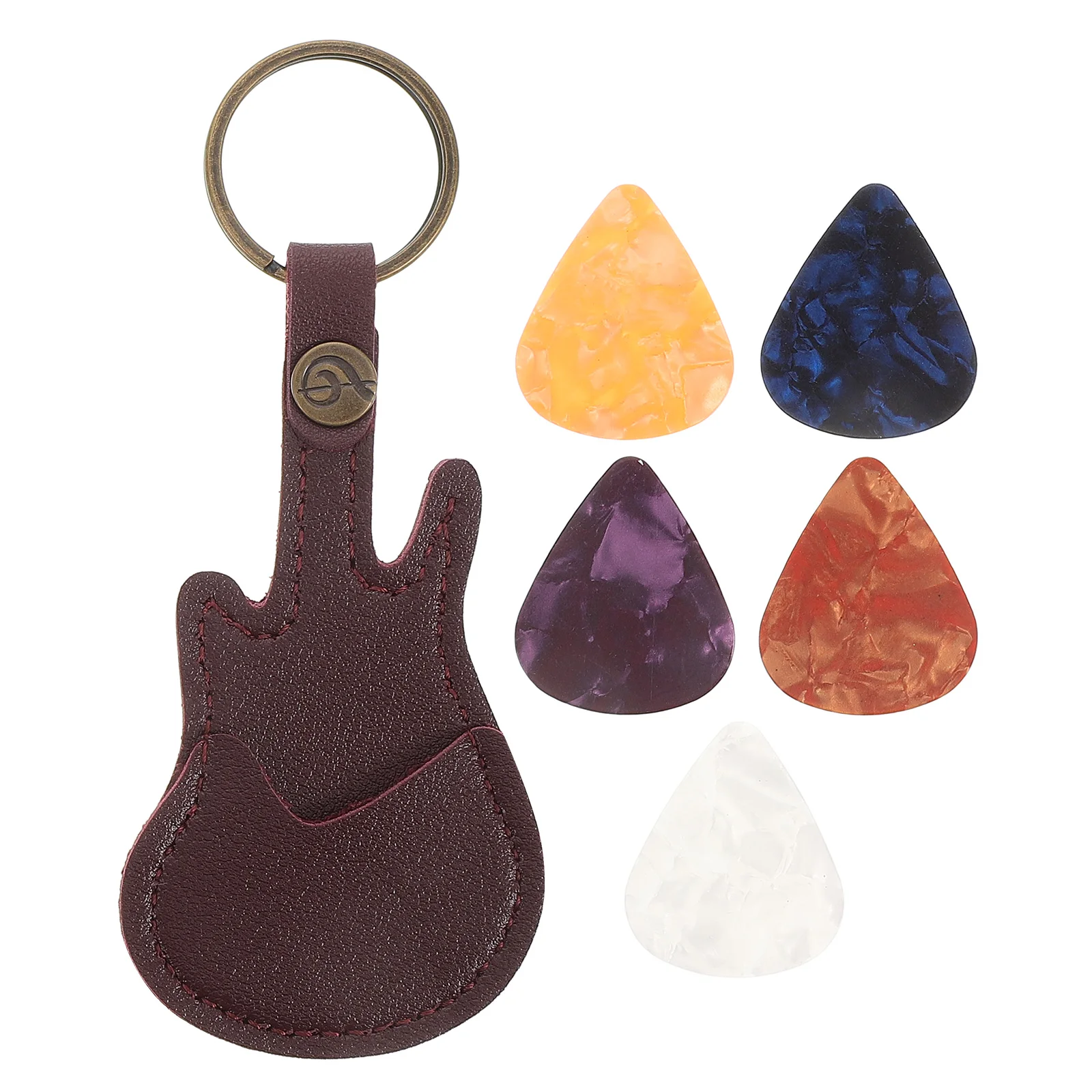 

1 set Guitar Pick PU Plectrum Case Case Electric Acoustic Picks Holder Keychain Portable Storage Accessories