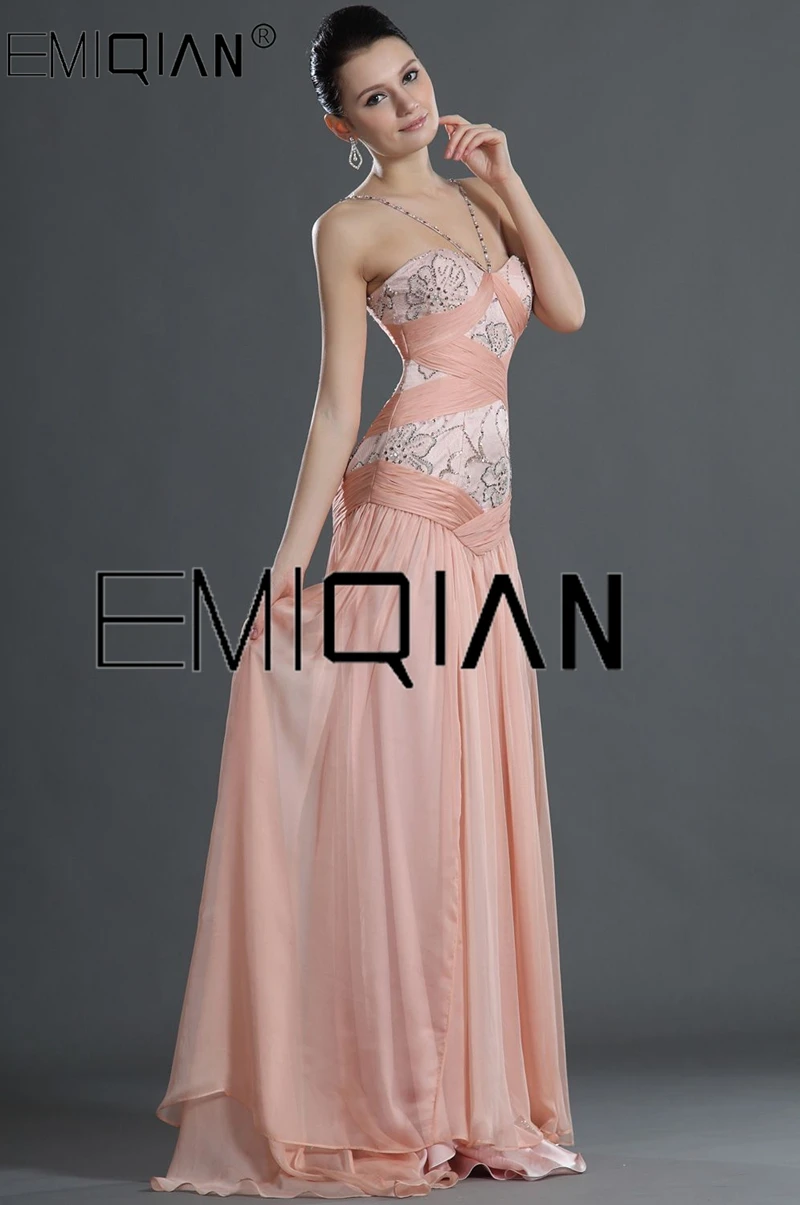 Vintage Mermaid Pageant Dress Spaghetti Strap Sweetheart Neckline Pink Lace Chiffon Evening Dress