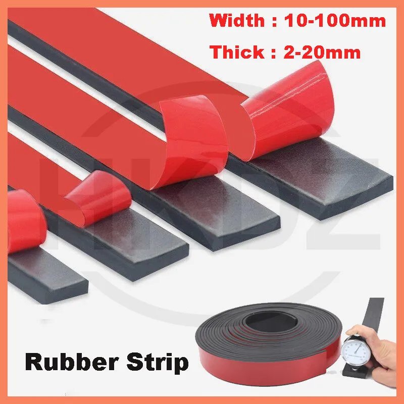 1 ~ 10M Rubber Strips Self Adhesive Solid Rubber Sheet for Shock Absorption Gasket DIY Crafts Sealing Weather Striping Various
