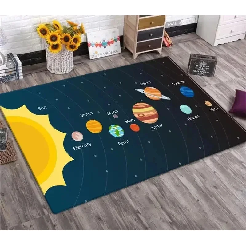 VIKAMA Solar System Rug Galaxy Planets Print Modern Floor Carpet For Living Room Kids Room Decor Non-Slip Soft Space Theme Rugs