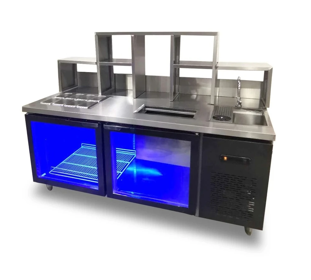 Minimalist 2023 Popular Customized Bubble Milk Tea Equipment Refrigerate Bar Work Table Bubble Tea Table Counter