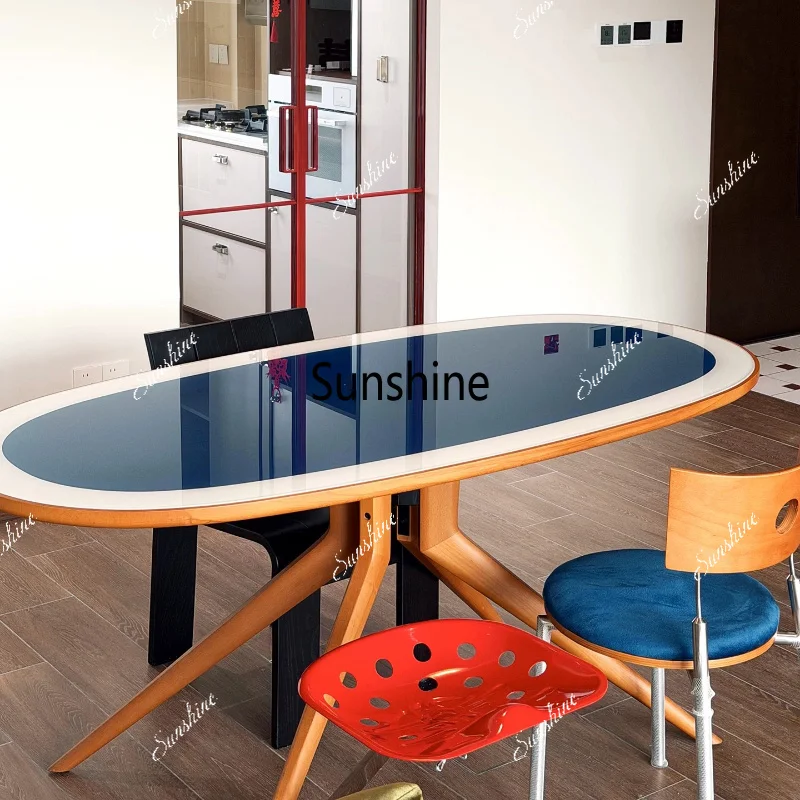 Medieval oval dining table Bauhaus desk Small apartment eating table