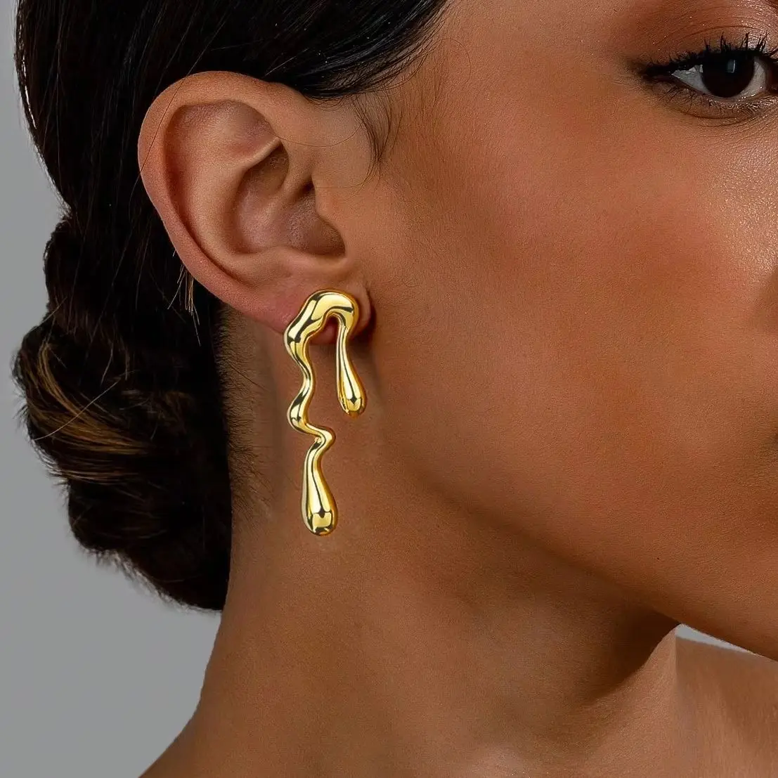Abstract Liquid Metal Mismatched Drop Earrings Stainless Steel Versatile Daily Dating Birthday Gift Ins Trendy Women Ear Jewelry
