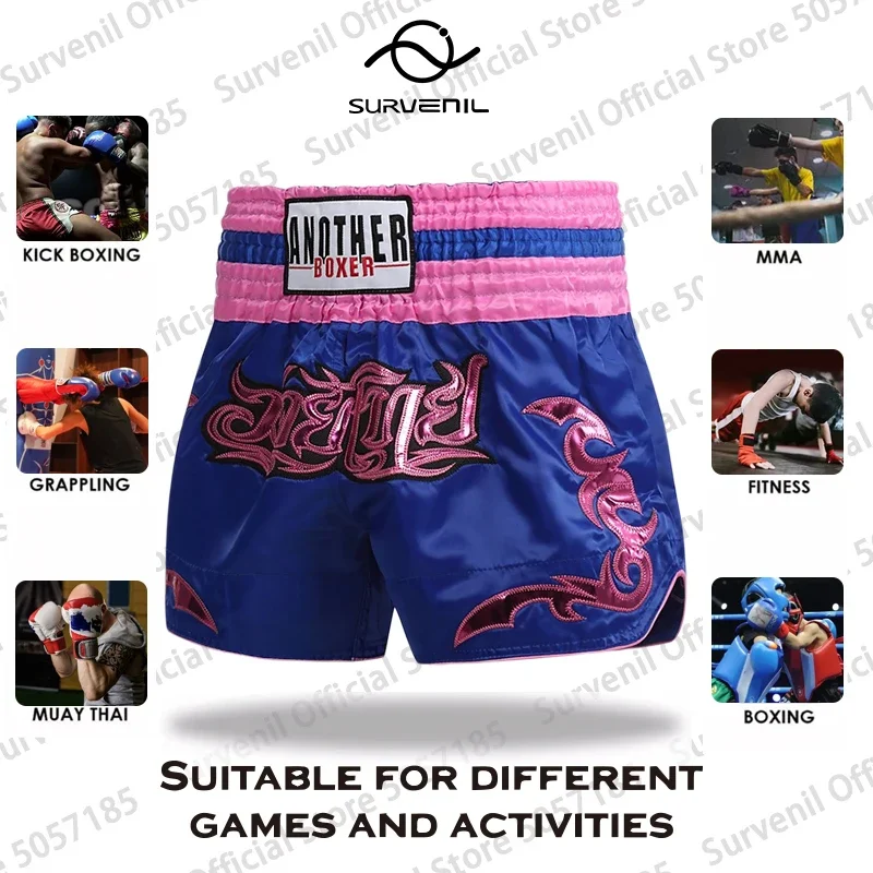 Muay Thai Pants Embroidery Boxing Shorts Women Men Satin Fight Kickboxing Training Trunks Kids Boy Girl Martial Arts MMA Clothes