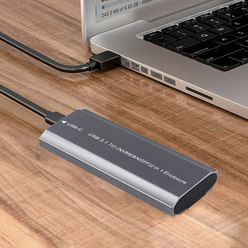 M.2 To USB Type C 3.1 SSD Box 10Gbps NVME/NGFF Dual Protocol Tool-Free M/B/(B+M) Key Supoort for WindowsmacOS/Android/HaemonyOS view 3