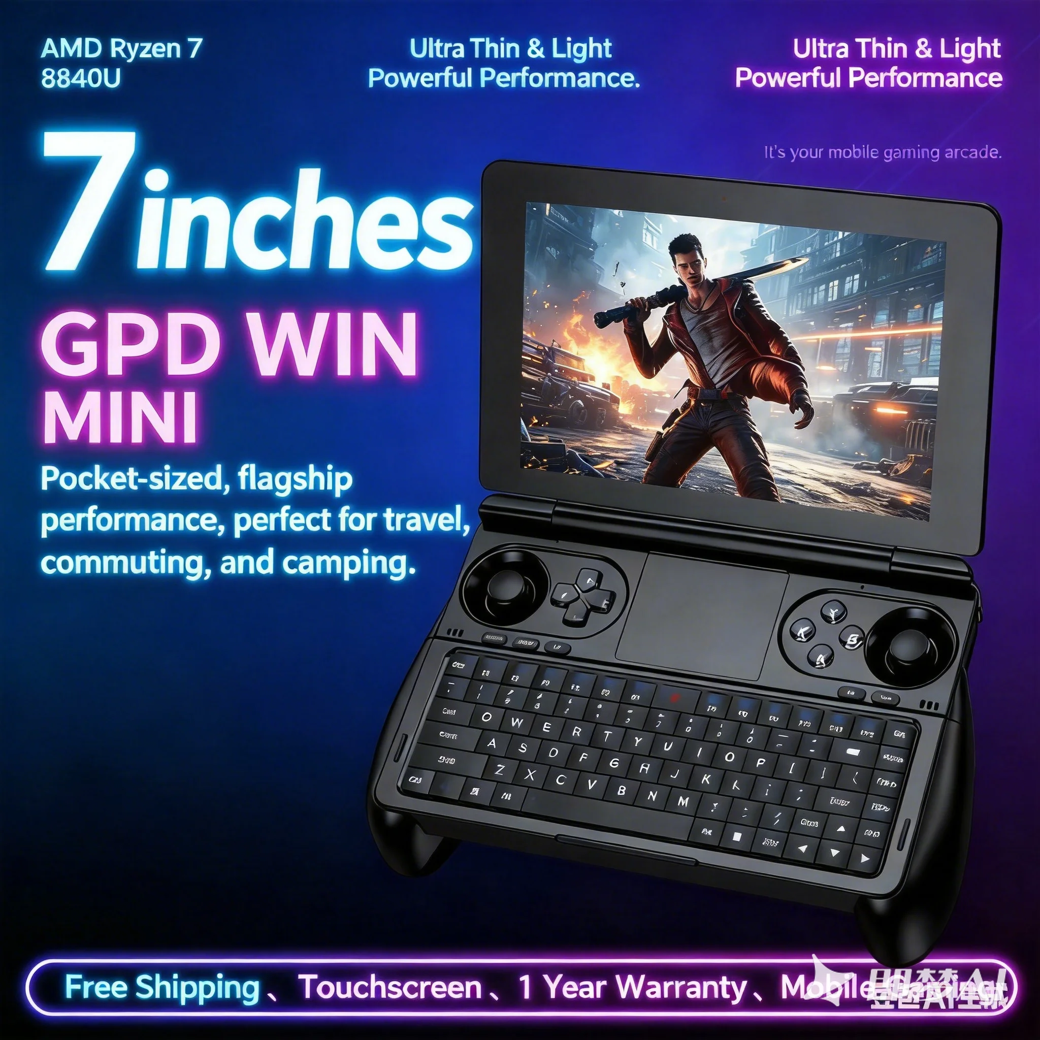 GPD WIN Mini AMD AI 9 HX 370, Consola de Juegos Portátil de 7 Pulgadas, 32 GB de RAM, 2 TB PCIE4.0, Mini Laptop de Bolsillo, Reproductor de Juegos