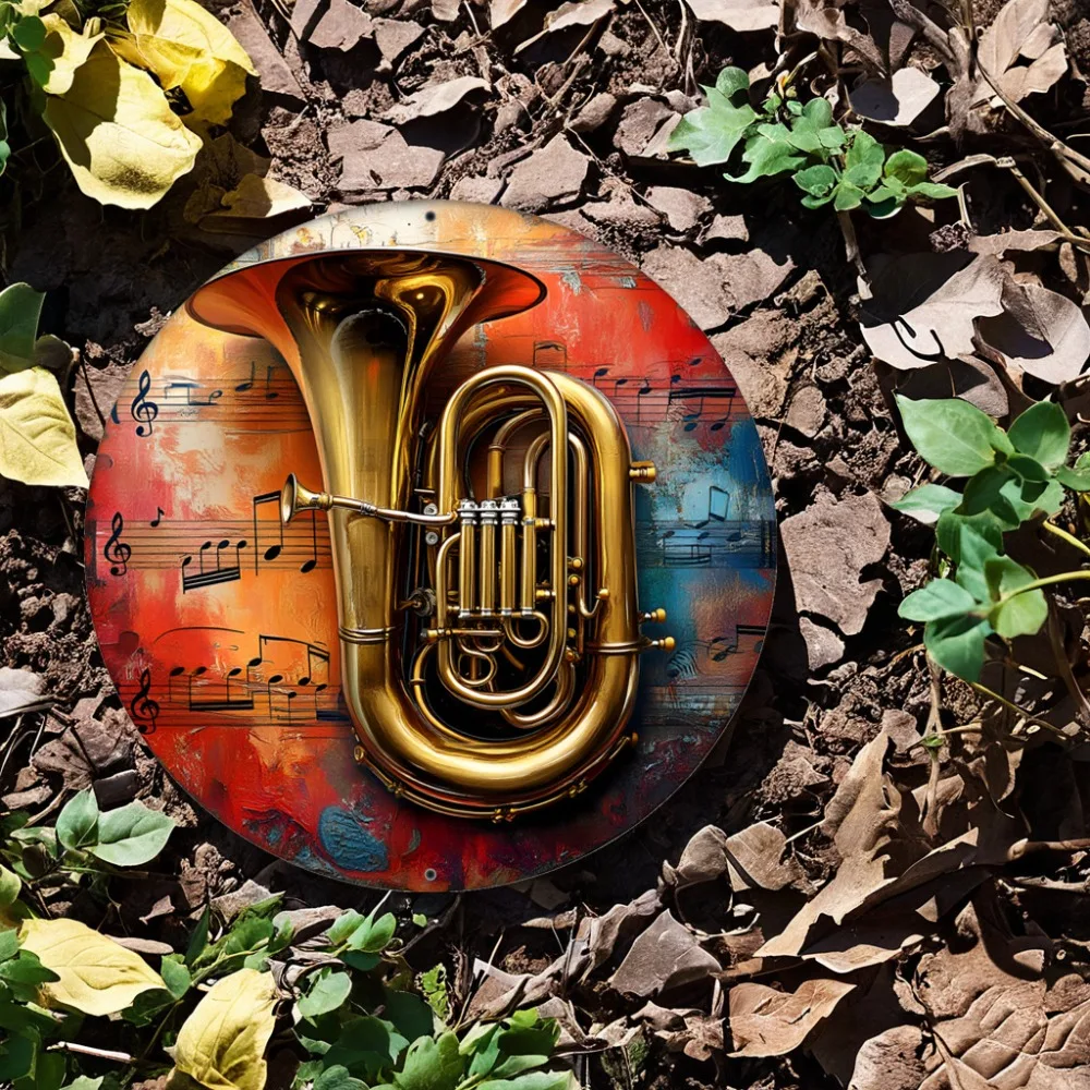 لافتة ألومنيوم توبا من الموسيقى والنحاس - فن نابض بالحياة مقاس 20 × 20 سم، ديكور إكليل لموسم العطلات/أحتفالات الصيف، المنزل #5