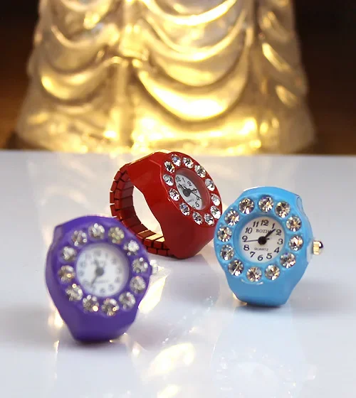 Reloj con anillo de dedo de diamante, banda elástica, relojes de aleación, anillos, joyería, Reloj para hombres, mujeres, niños, hombres, señoras, Reloj de cuarzo