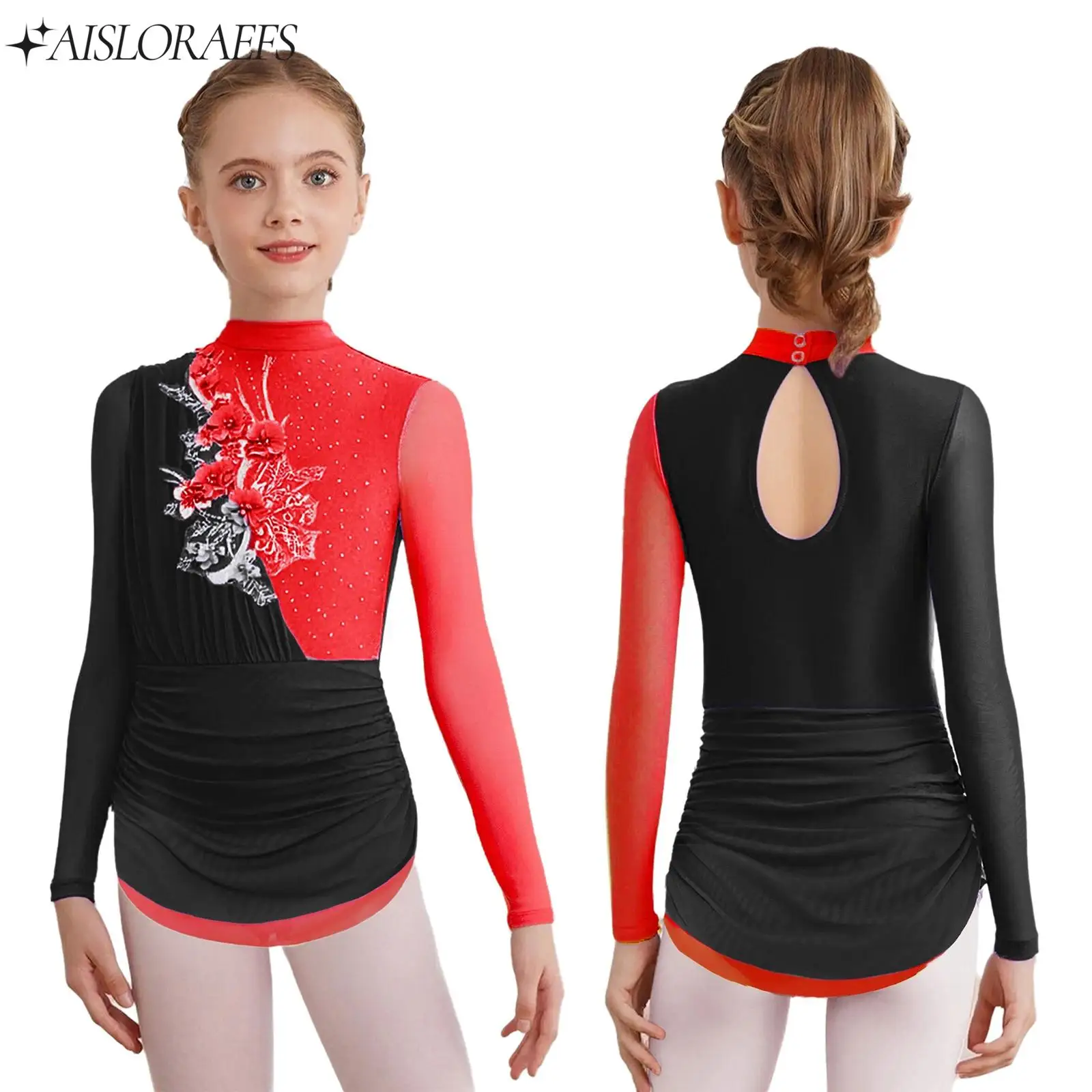 

Girls Applique Figure Skating Lyrical Dance Dress Rhinestones Ballet Gymnastics Leotard Party Performance Competition Costume