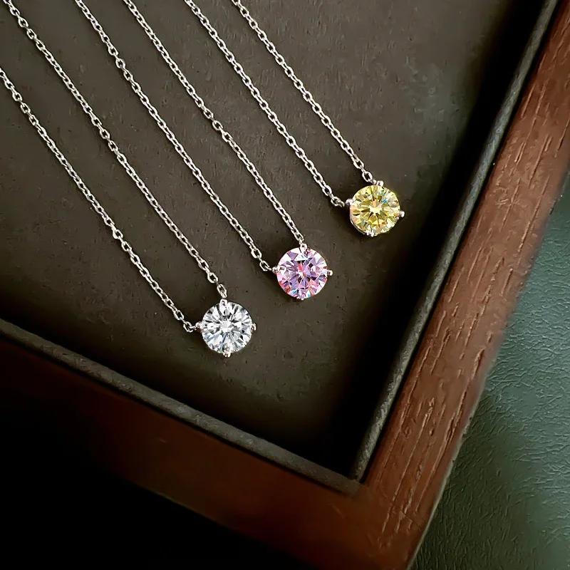 New 925 Silver Round Colored Diamond Pendant Set with High Carbon Diamond Design for Minimalist Jewelry