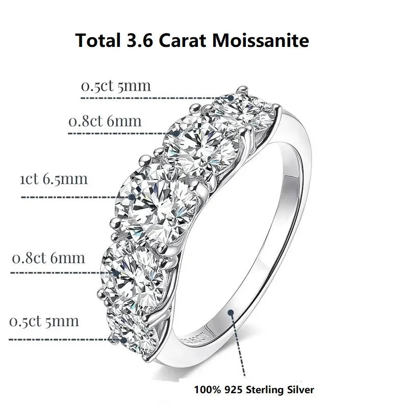 

Apaison 925 Sterling Silver Full Moissanite Eternity Rings For Women's Wedding Engagement Jewelry