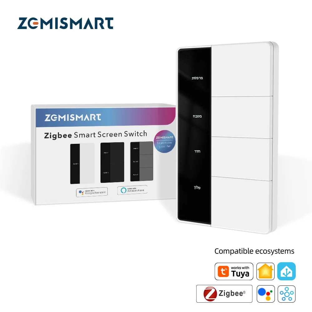 

Zemismart DIY Name Switch Zigbee Push Button Wall Light Switch Smart Display Screen Panel Work with Homey and Tuya ZMS-208US