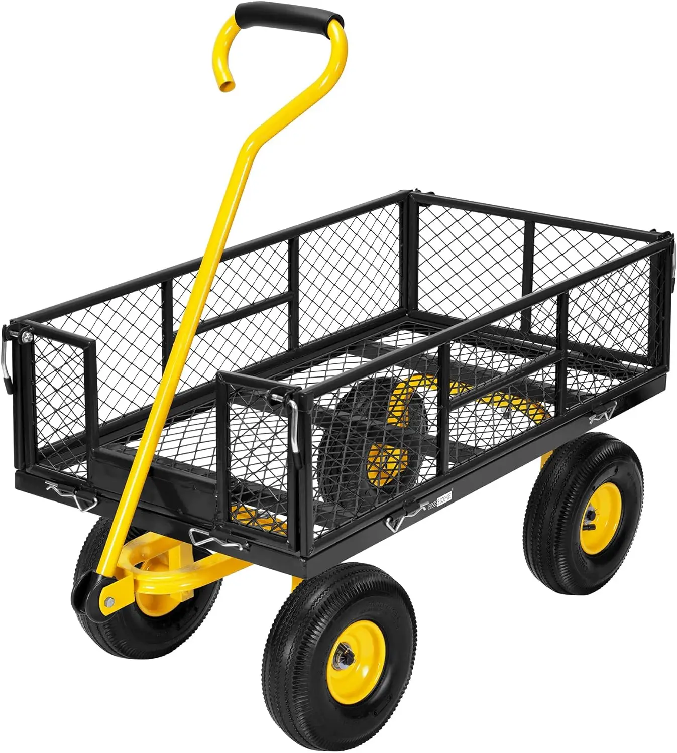 880 Lbs Capacity Mesh Steel Garden Cart Folding Utility Wagon with Removable Sides and 4.10/3.50-4