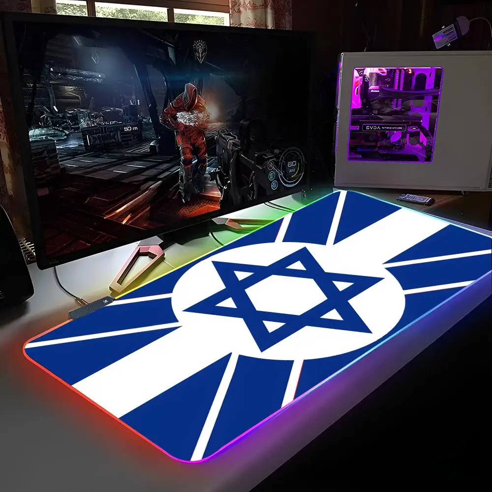 Коврик для мыши с флагом Израиля, коврик для мыши с RGB-подсветкой, коврик для мыши для ноутбука, коврик для мыши для ноутбука, геймера, компьютерный стол, игровые аксессуары