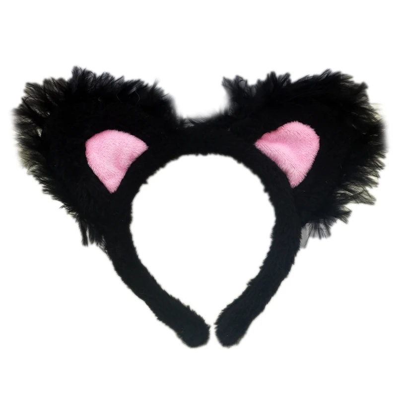 Furry Kitten Headband Animal Plush Ears Cartoon Hairband for Makeup Washing Face Costume Hair Accessories