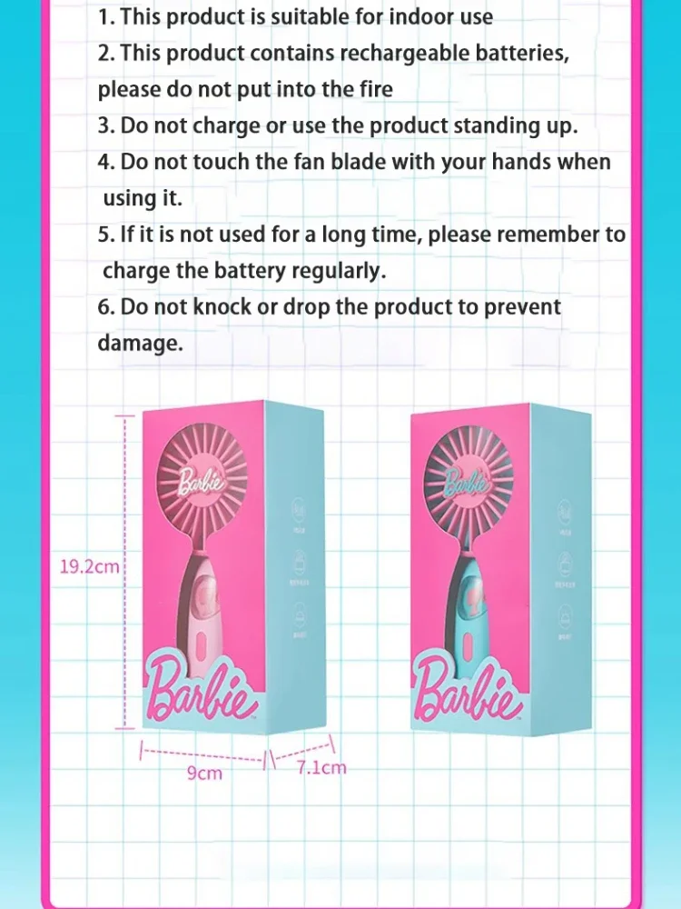 MINISO Barbie Series 1200ma USB Charging Port Daylight Shine Series Handheld Fan Genuine and authorised stock Cute in pink