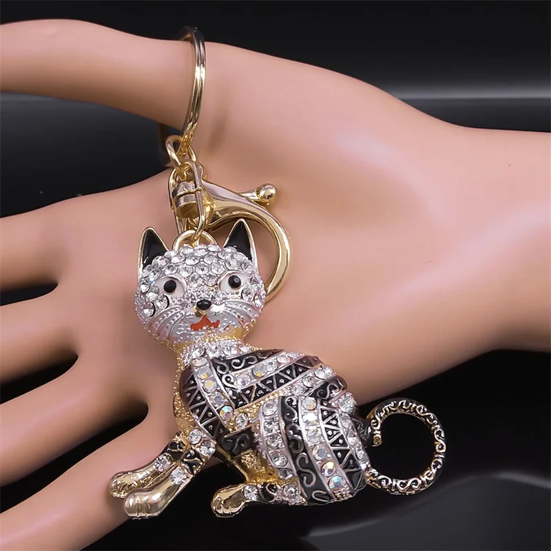 Lovely Cat Crystal Keychain for Women/Men Metal Colorful Rhinestone Pet Lover Keyring Bag Accessories Jewelry llaveros KXHKS01