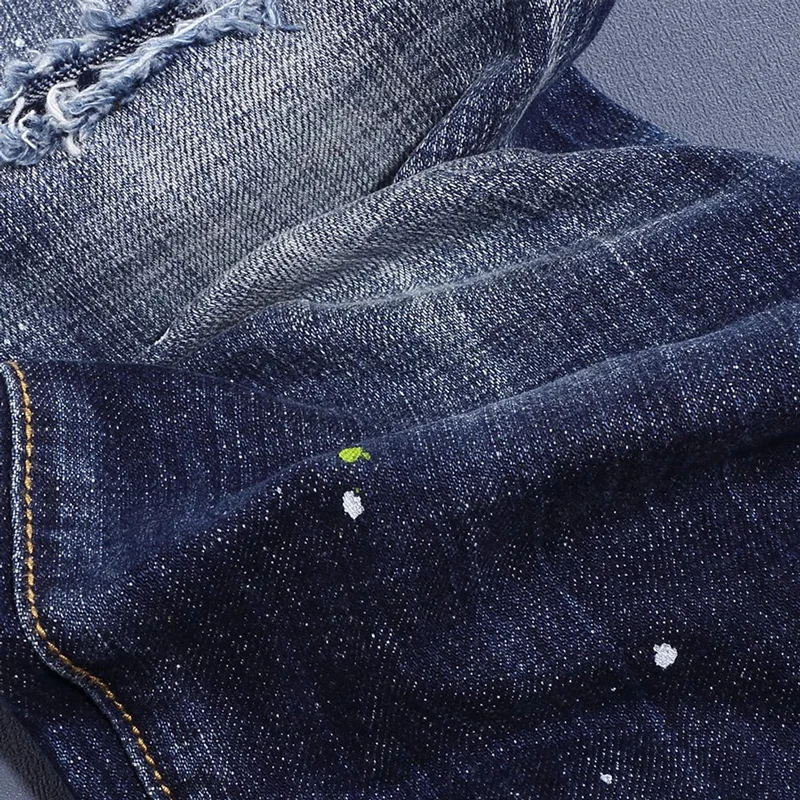 Street Fashion Men Jeans High Quality Retro Vintage Blue Elastic Slim Ripped Jeans Men Painted Designer Brand Denim Pants Hombre